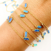 Created Blue Opal Rectangular Shape Dangle Chain